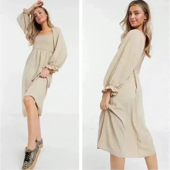 New Look ASOS Shirred Square-Neck Midi Dress / size 10 - Picture 2 of 4